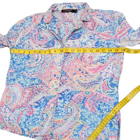 ❤️2/$18 Lauren Ralph Lauren Shirt Women Floral Button Front Top S - Picture 7 of 8